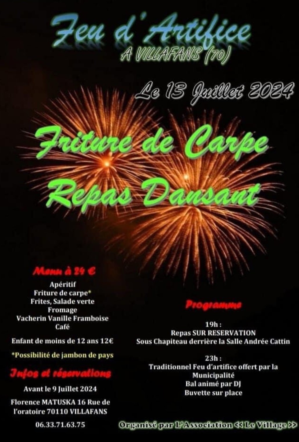 repas dansant feu artifice VILLAFANS 13 juillet