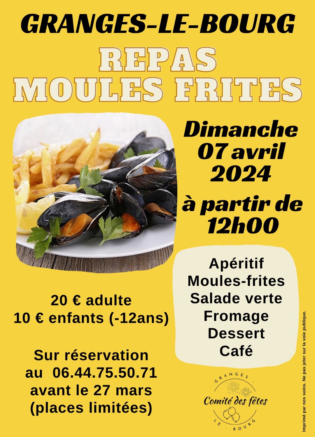 Repas moules frites - Dimanche 07 avril 2024