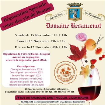 Domaine Besancenot - Vente des Vins 2024 : Dégustation Spéciale Vente de vins de Beaune