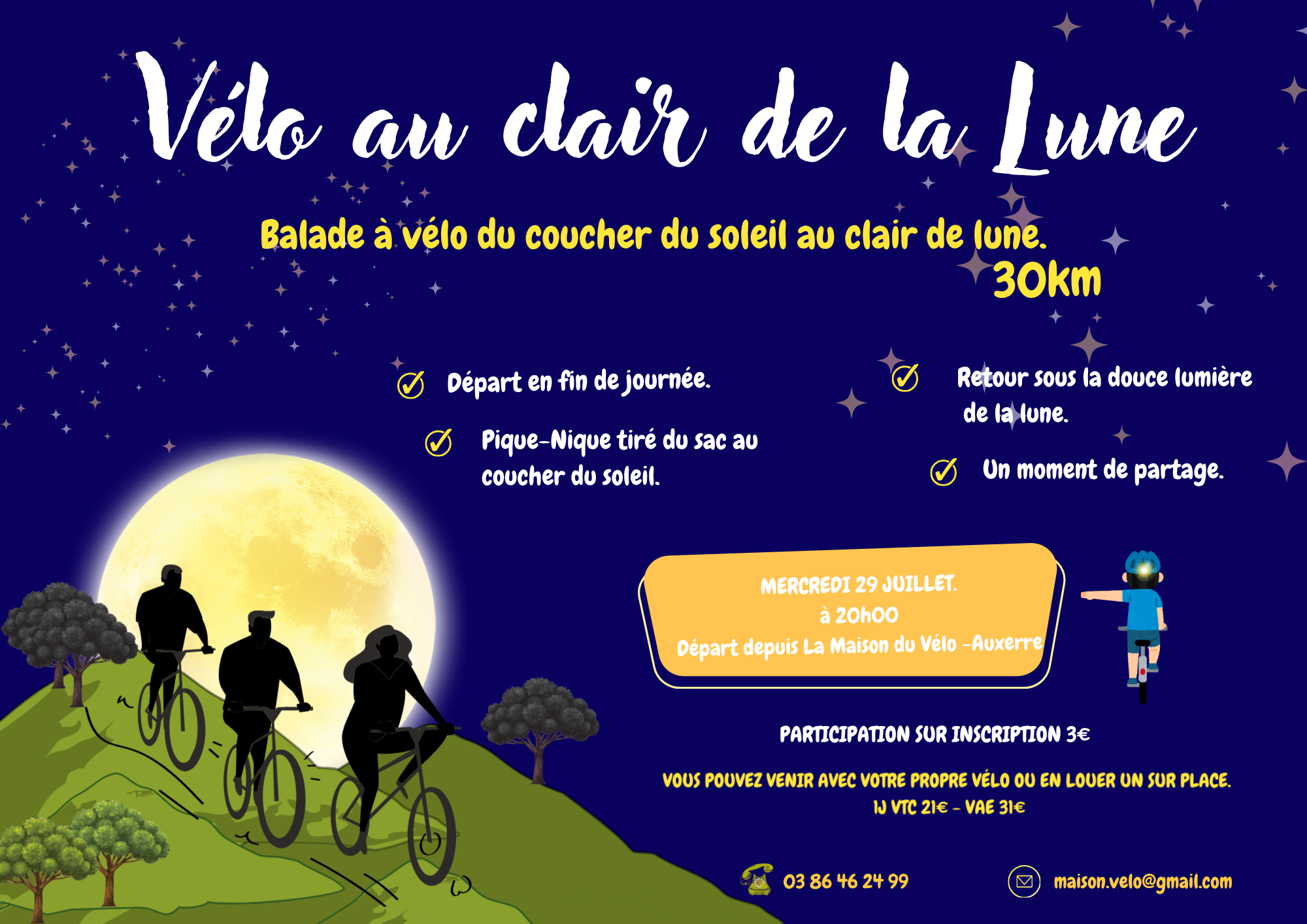 Balade à vélo au clair de la lune