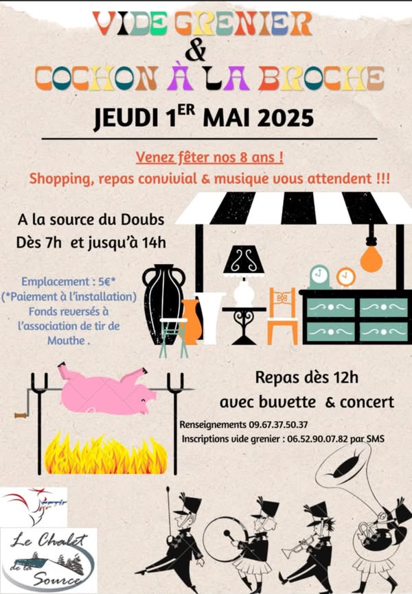 vide grenier et cochon à la broche