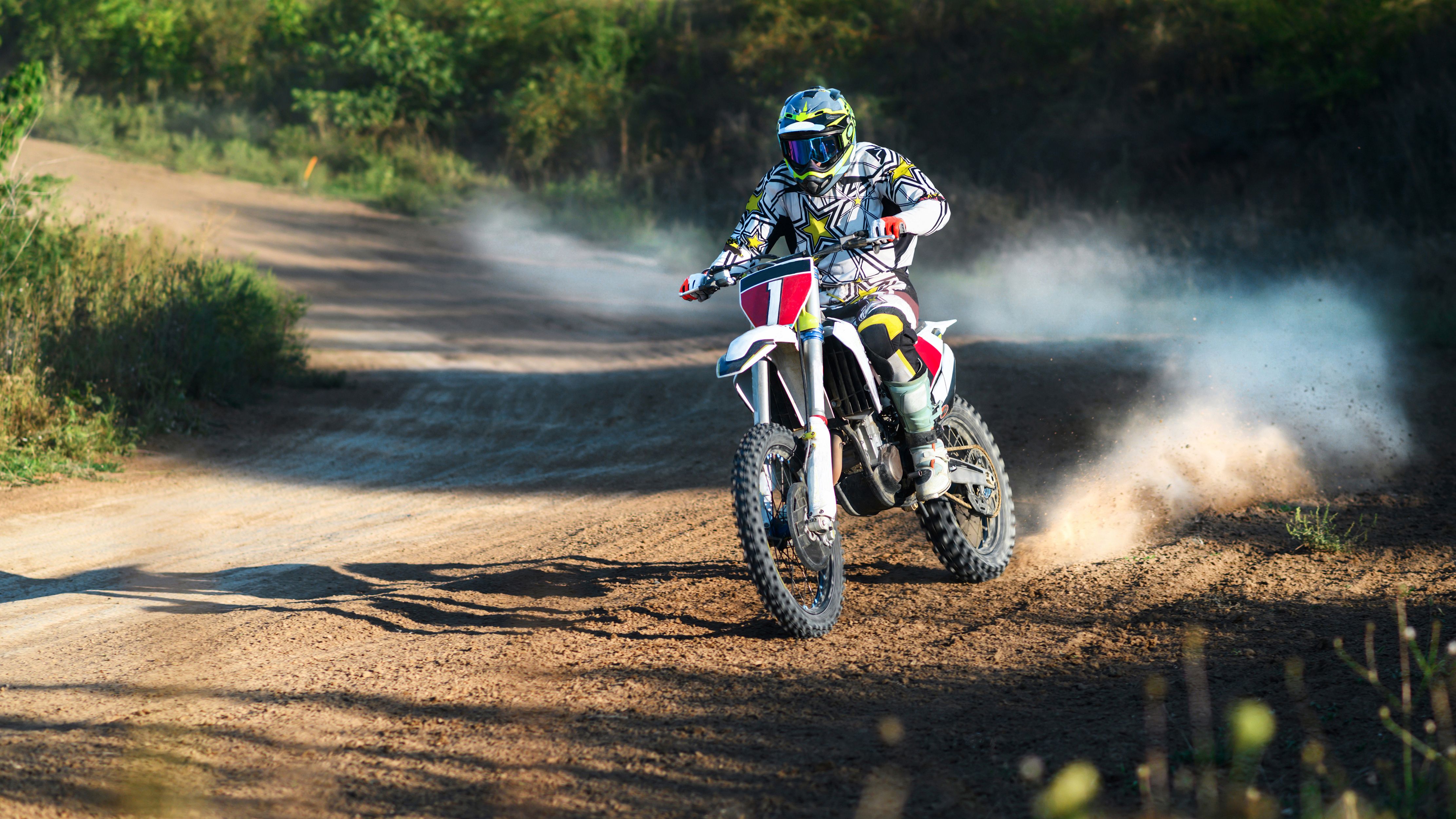 View of a riding motorcyclist at a motocross race in Chisinau, Moldova