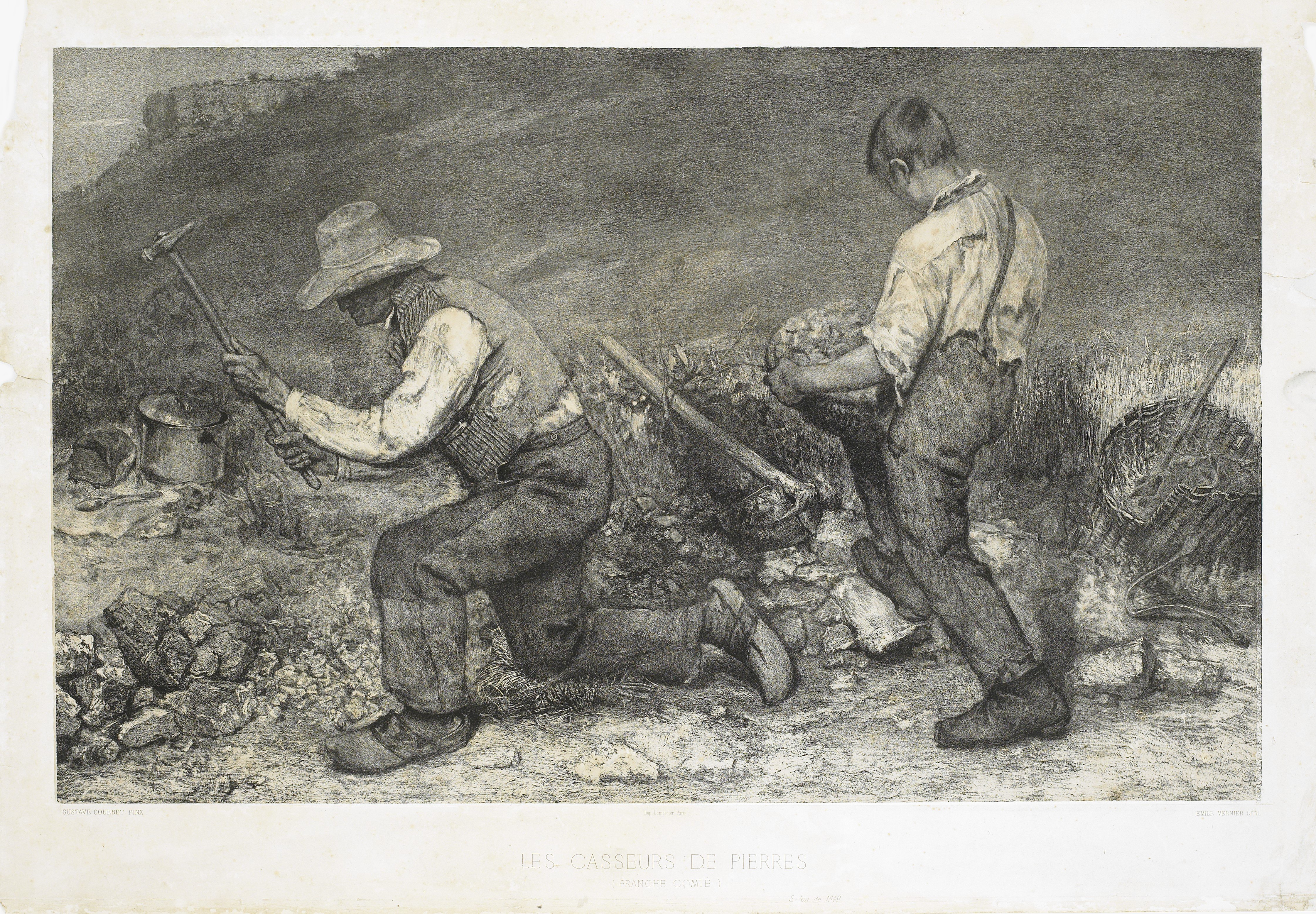 E. Vernier, d'après G. Courbet, Les casseurs de pierres, 1861, lithographie