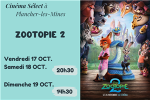 Film "ZOOTOPIE 2" au CINEMA SELECT à PLANCHER-les-MINES